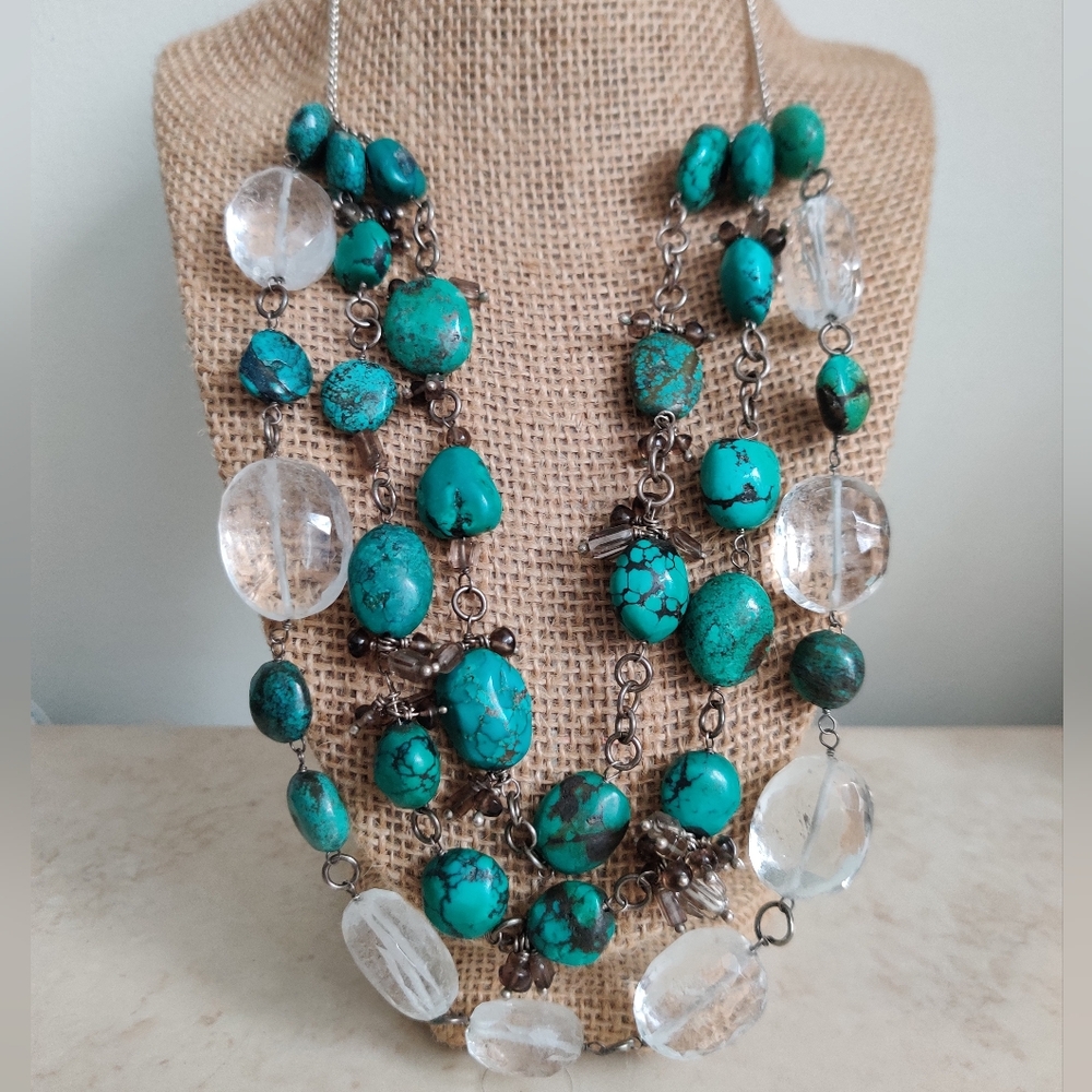 OOAK artisan Turquoise and Quartz Silver Necklace